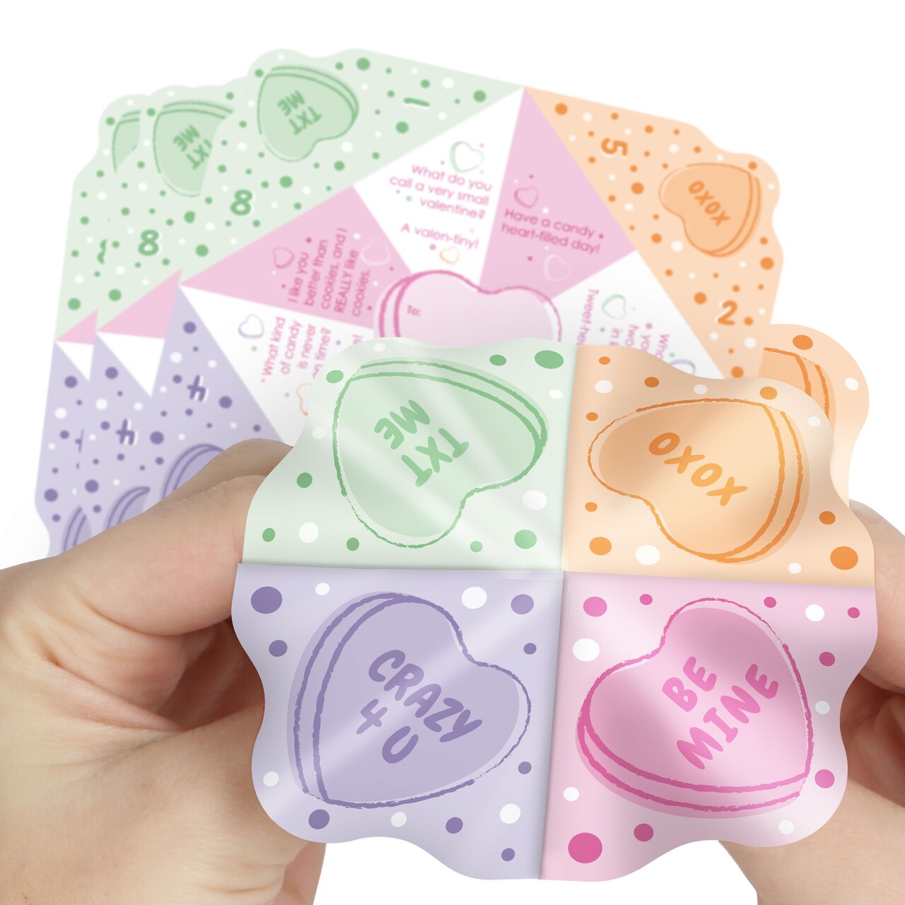 Big Dot of Happiness Valentine Hearts Fortune Teller Cootie Catcher Game, Pastel Classroom Exchange Party Favor Jokes for Kids Fortune Tellers - 12 ct